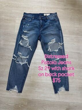 Pistola Shark Distressed Boyfriend Jeans in Dark Blue